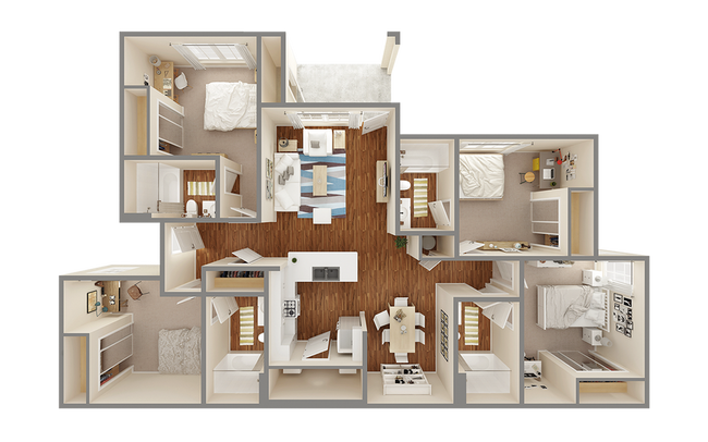 University Trails College Station 4x4L Premium Floor Plan - University Trails