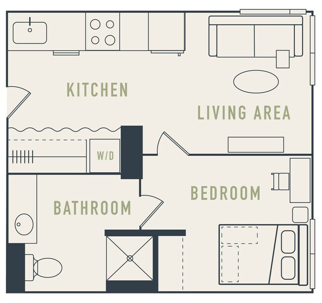 1-bed/1-bath 2D floor plan - Broadview at Vanderbilt