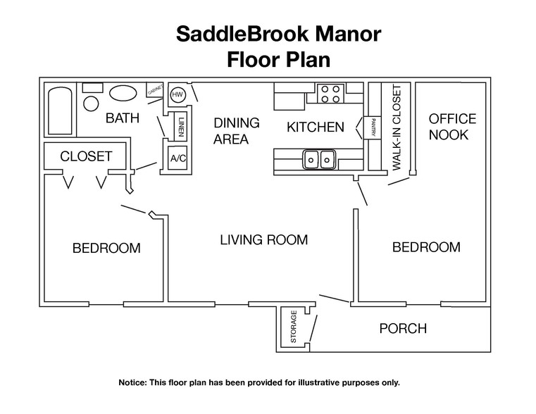 2 Bedroom / 1 Bathroom with Office Nook - Saddlebrook Manor