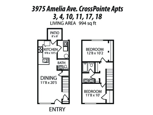 2 BR 1.5 Bath townhouse - Crosspoint Apartments