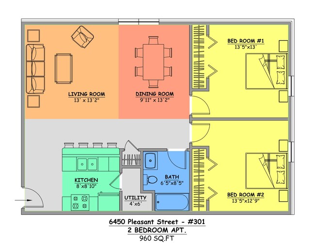 Floor Plan - 2 Bed - Apartments at The Schoolhouse