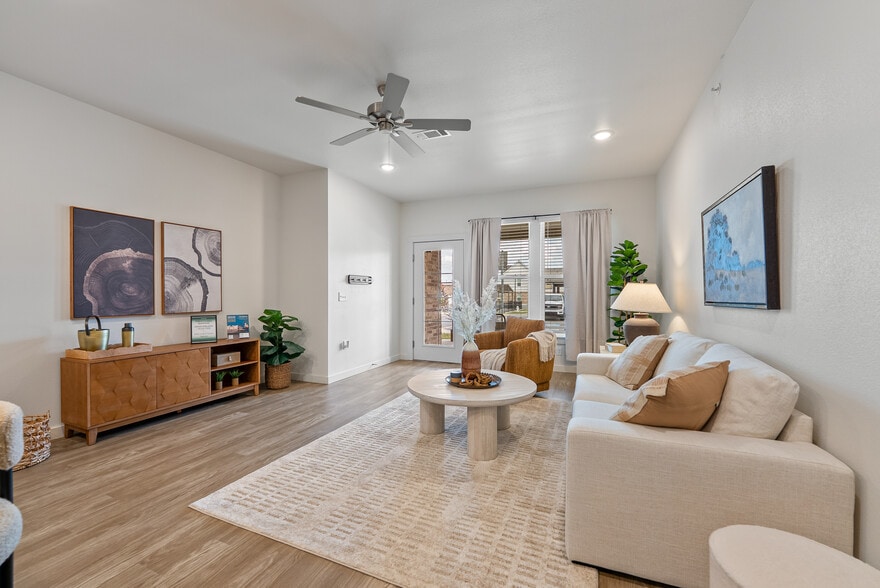 1BR, 1BA - 882SF - The Bonsai - Living Space - Willow Crossing Apartments