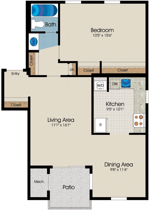 1BR/1BA - The Apartments at Hunters Glen