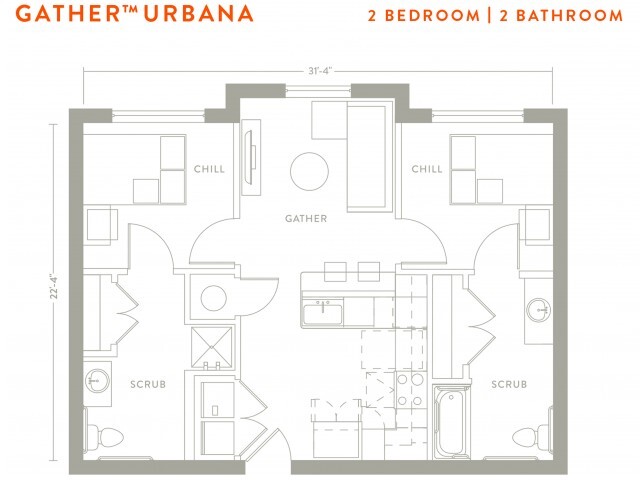 2 Bed, 2 Bath Classic - Yugo Urbana Illinois