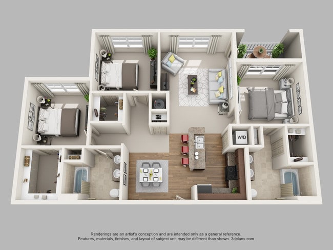 C1 3 Bedroom 3 Bath 1450 sf - Riversong Apartment Homes