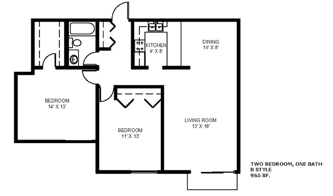 Two Bedroom One Bath B - Buffalo Creek Apartments