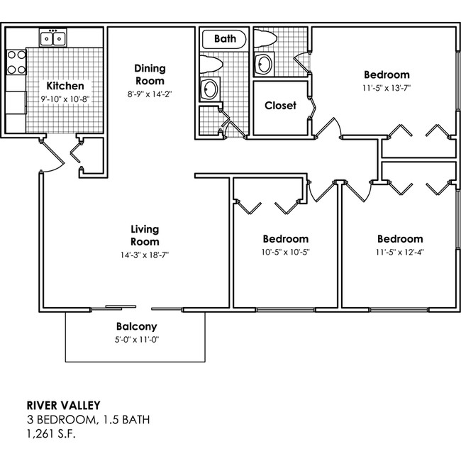 3BR/1.5BA - River Valley Manor Apartments