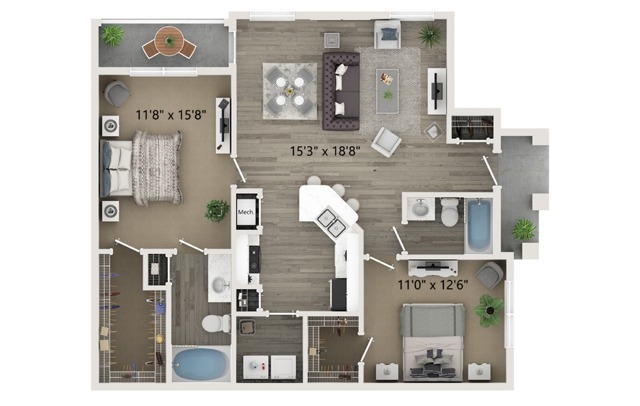 Two Bedroom Two Bath Floor Plan - Halston World Gateway Apartment Homes