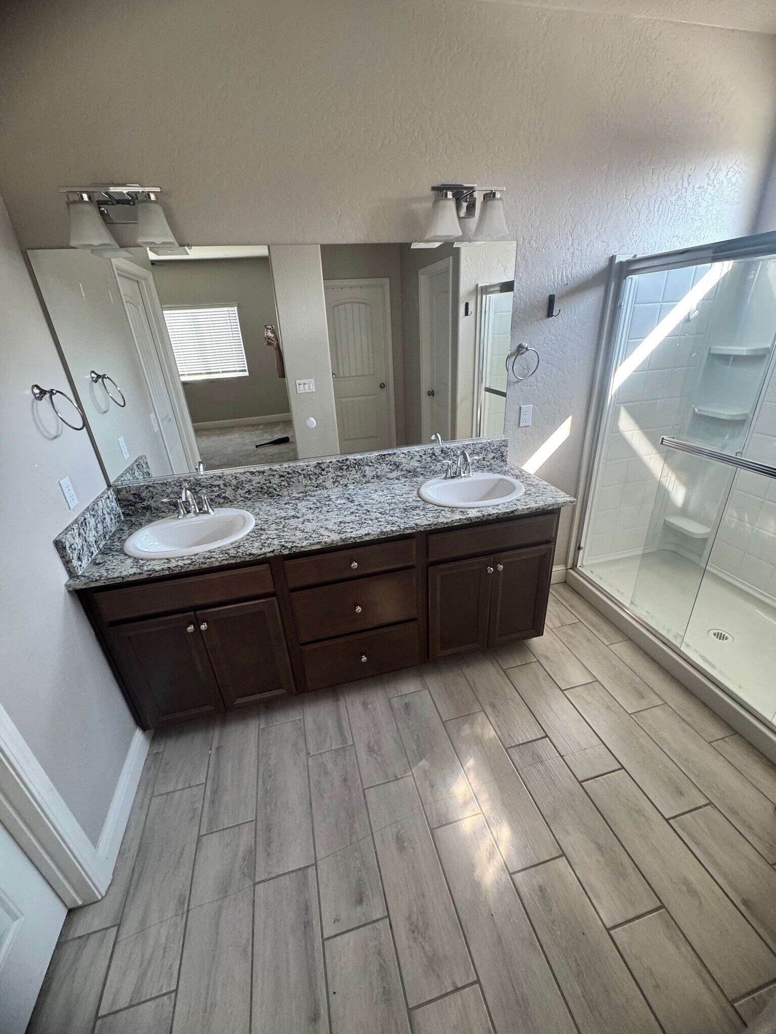 Master bathroom - double vanity, large walk in shower, and two walk in closets - 11281 E Belmont Ave