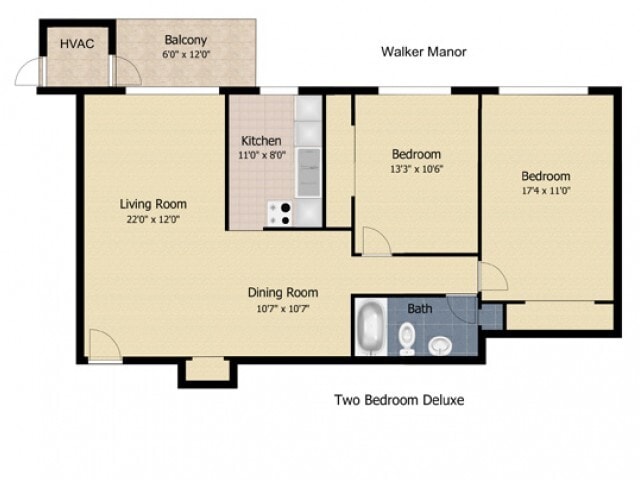 2 bedroom 1 bath deluxe - Walker Manor