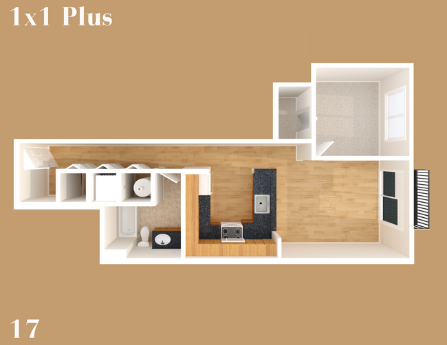 1 Bed, 1 Bath Plus Alternate Floorplan (17) - Yugo Seattle Lothlorien