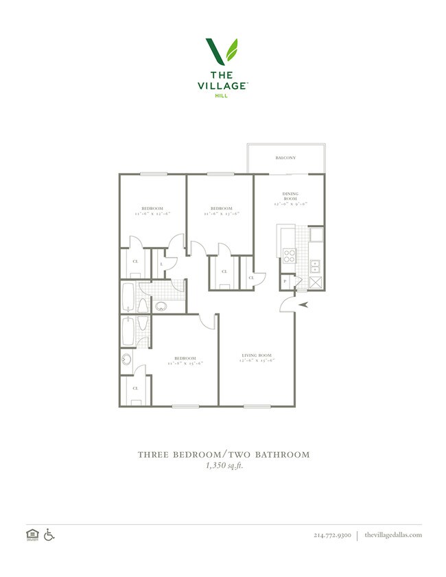 Three Bedroom/Two Bath - 1350sf - The Village Hill