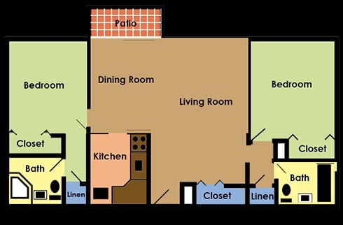 2 Bedroom Split (950 sq ft.) - Executive Towers Apartments