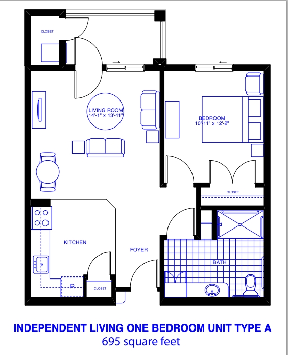 Independent Living One-Bedroom Unit Type A - Patriots Landing Independent/Assisted Living