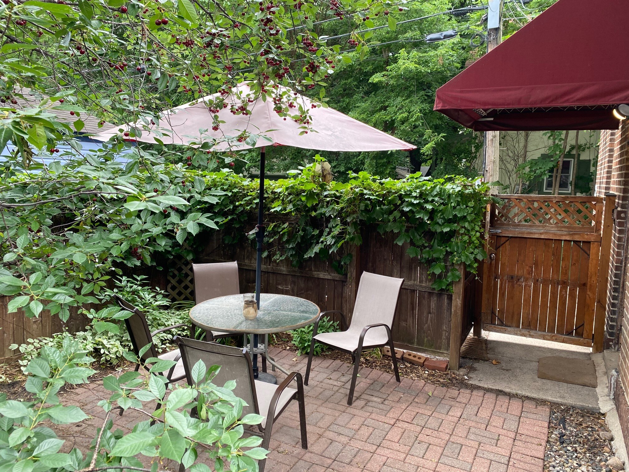 Private patio with dining set under the Cherry Tree - 509 W 22nd St