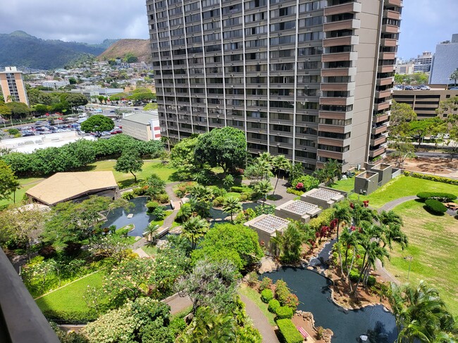 Gorgeous full view of garden deck from your unit. - 1255 Nuuanu Ave