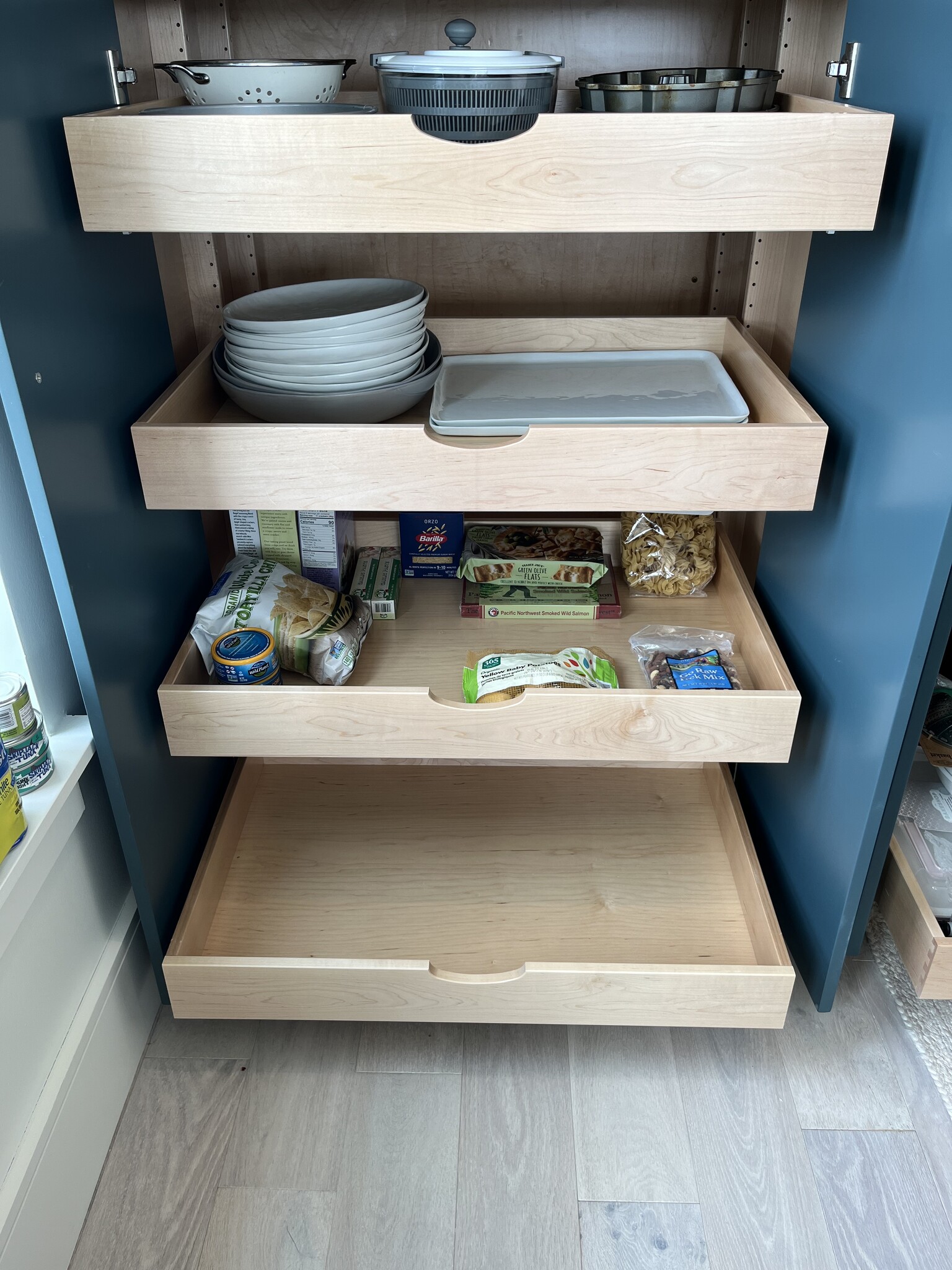 Very deep and wide pantry with roll-out shelves. - 387 Commercial St