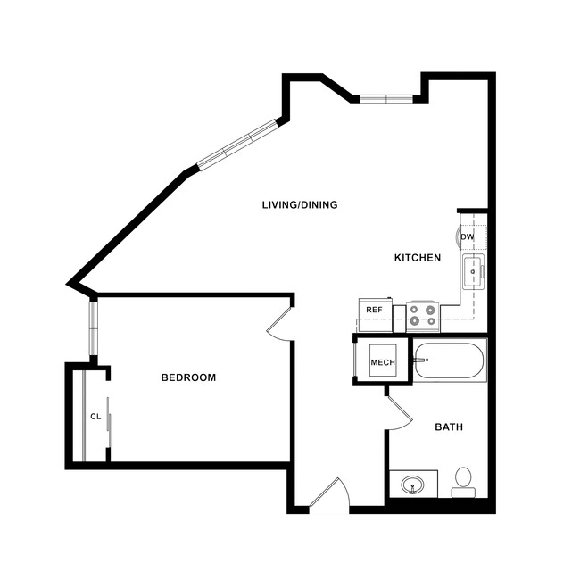 A3 - One Bedroom / One Bath Floor Plan - 657 SF - Catalina West Adams