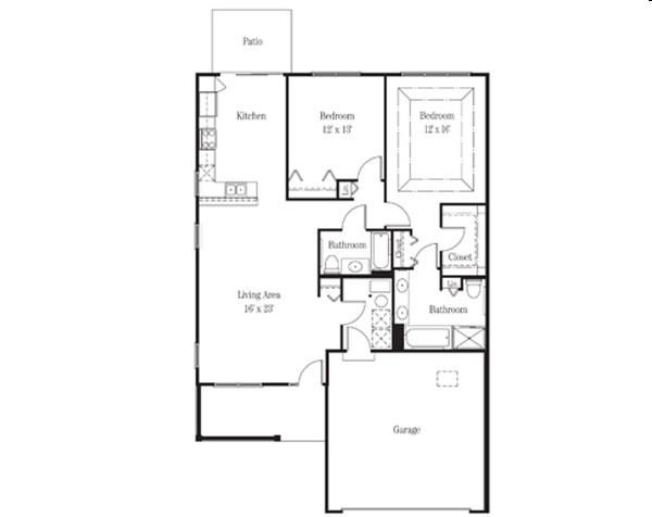 2BR/2BA Floor Plan - Sunrise Villa Olympia Fields 62+