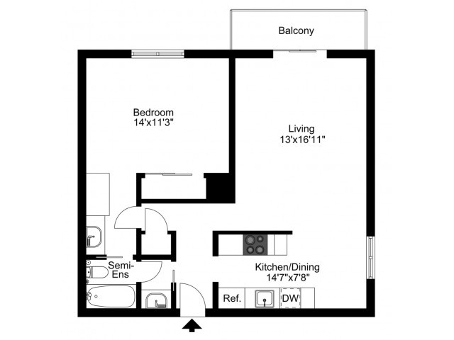 1x1 Balcony - Walnut Terrace