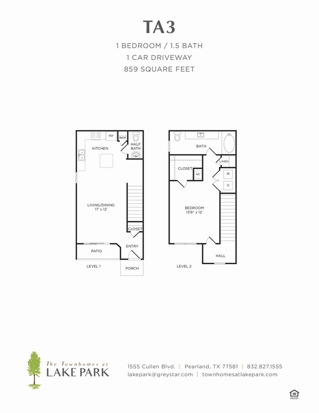 The Townhomes at Lake Park - TA3 - 1.5 Beds - 1.5 Baths - 859 Sq. ft. - The Townhomes at Lake Park