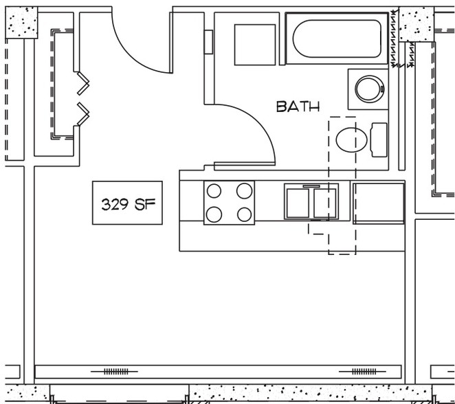 Largest East-facing Studio Floor Plan - McKinley Tower Apartments