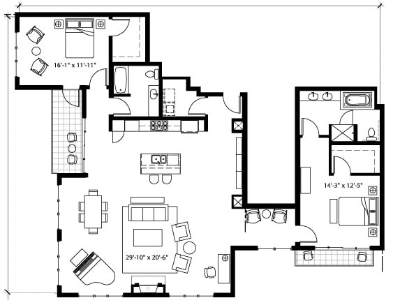 2BR/2BA - The Vaux