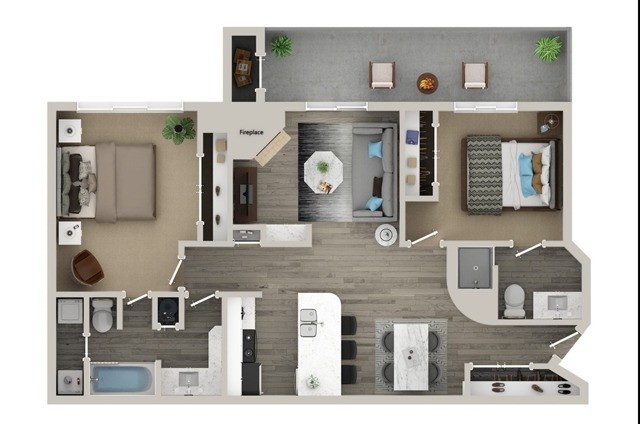 Two Bedroom Two Bath Floor Plan - Elliot Windsprint