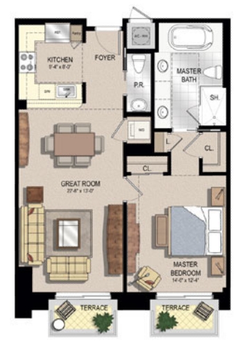 1BR/1.5BA - Two City Plaza