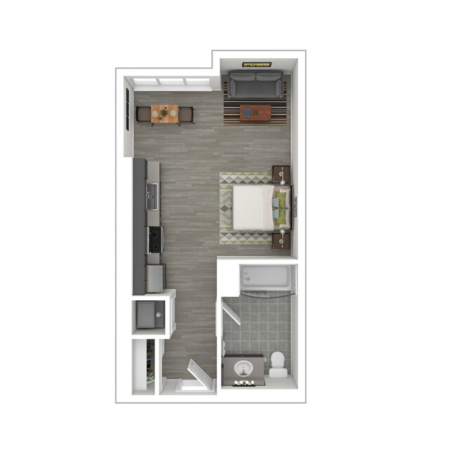 S1 - Staged Studio Floor Plan - 423 SF - Catalina West Adams