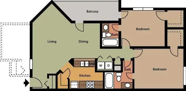2 BR 2 Ba 1173 sq ft Layout - Orchard Club Apartments