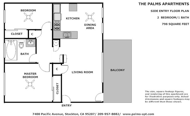 2BA/1BR Upstairs Level Balcony - Palms Apartments