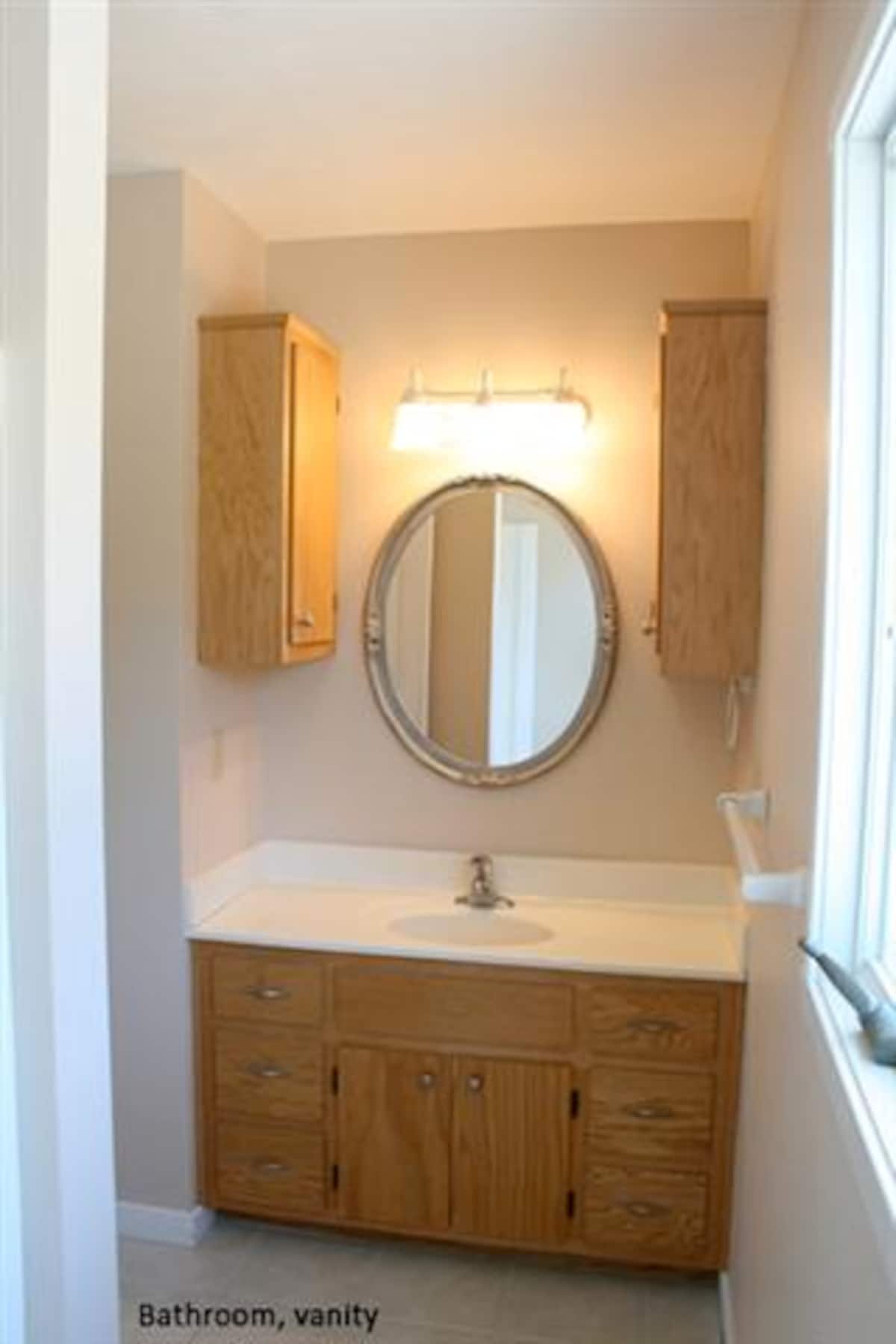 Bathroom includes vanity, storage, and tub/shower. - 2353 Lusters Gate Rd