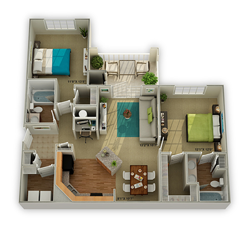 The Brookstone Two Bedroom Floor Plan - Walden at Oakwood