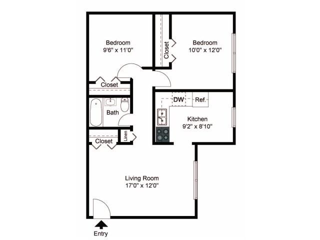 Two bedroom floor plan - Boothwyn Court Apartments