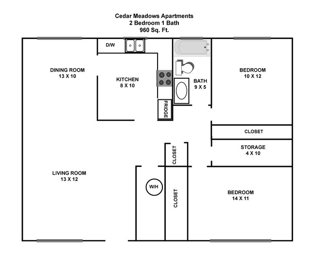 2BR/1BA - Cedar Meadow