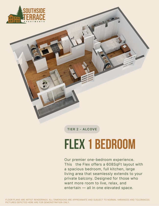 Flex 1 Bedroom Floor Plan - Southside Terrace Apartments