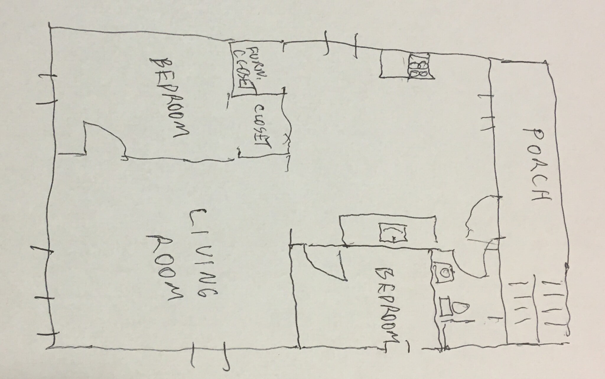 hand sketch of basic layout of rear (coachhouse units) - 911 S Carpenter St
