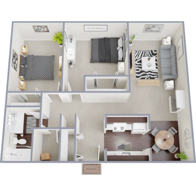 B2 - Two bedroom, one bath, 900 square foot apartment - Pine Crest