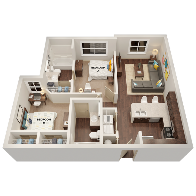 B1: 2BD | 2BA | 813 SF - The Hayward Student Living