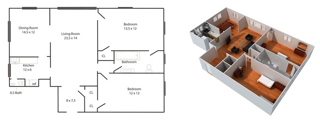 2 Bedroom With Dining Room - Les Gertrude Apartments