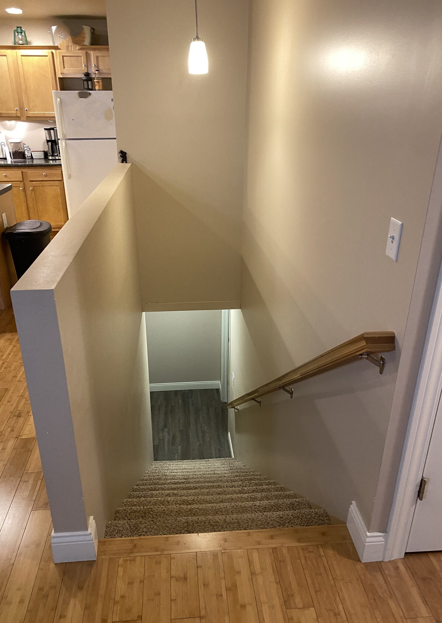 Stairwell to 1/2 finished basement with bedroom/recreation room and full bathroom. - 109 Scenic Dr