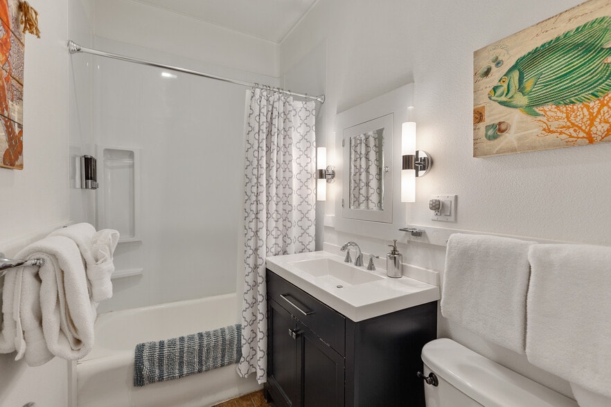 Downstairs bathroom, tub & shower combo. - 717 E Lakeside Ave