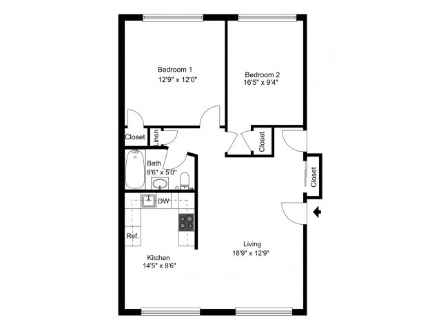 Two Bedroom Floor Plan - Mill Creek Village Apartments