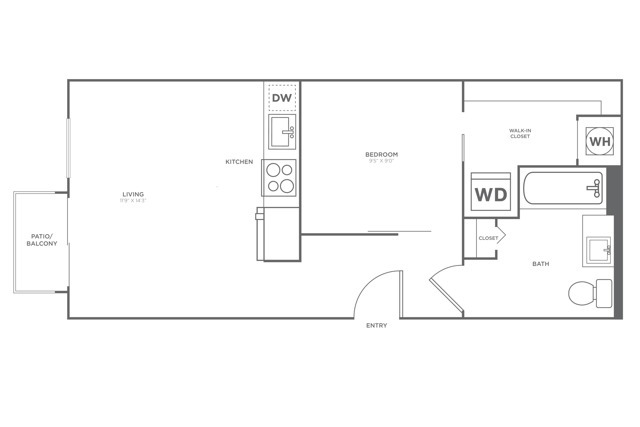 One Bedroom One Bath (536 SF) - The Aspen