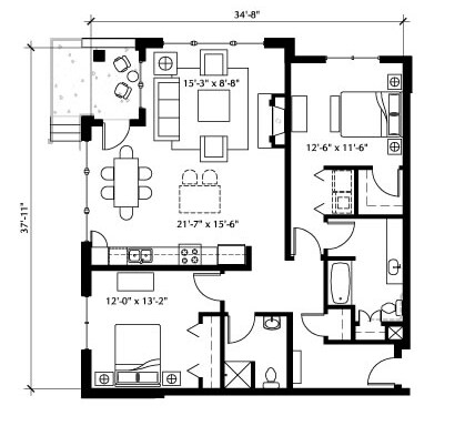 2BR/2BA - The Vaux