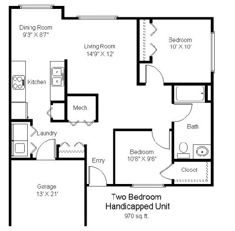 2BR/1BA - Brookstone Townhomes
