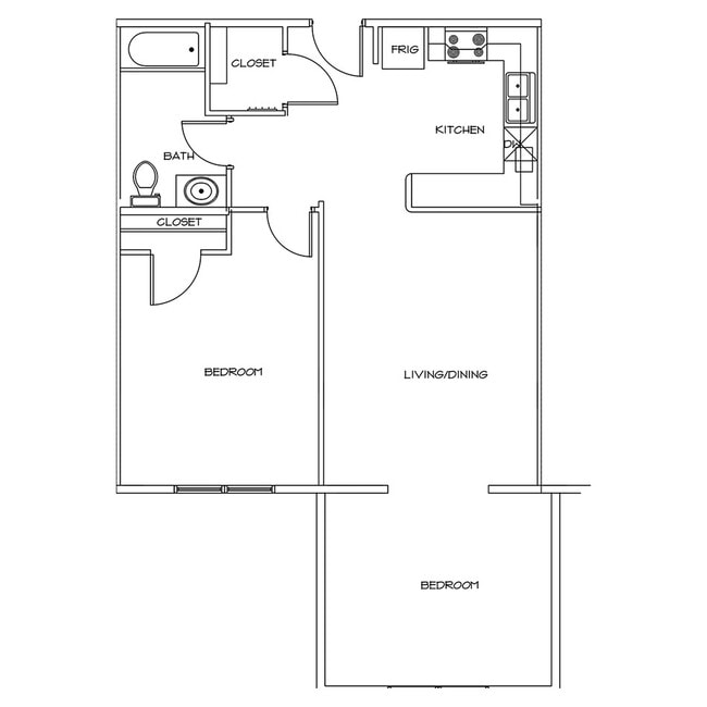 2 Bedroom, 1 Bathroom. Unit F - Timberline Terrace Apartments
