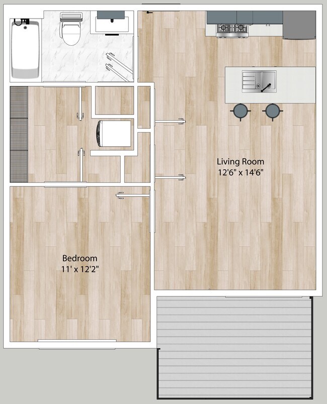 2BD Floor Plan - 1,052 Square Feet - Evelyn