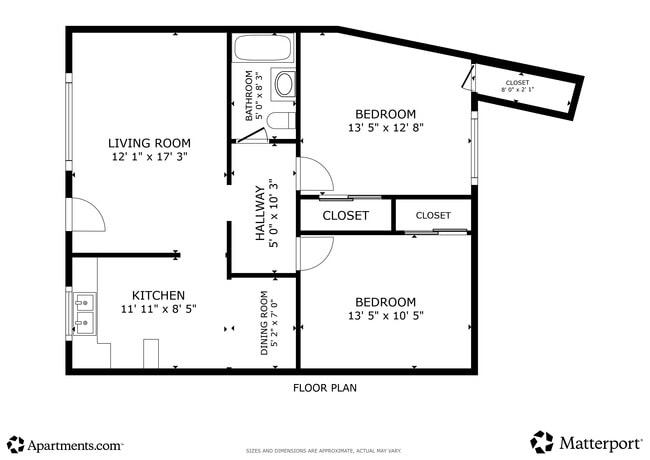 Floor Plan - 2BR, 1BA - 745SF - Chanteclair Apartments